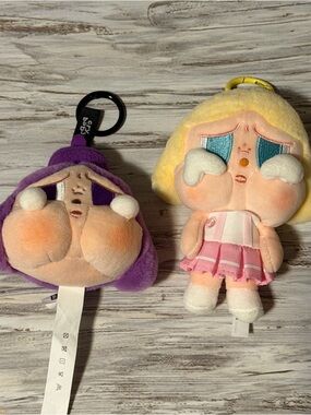 2 Crybaby Popmart Plush Crying Doll Keychain Purple & Yellow